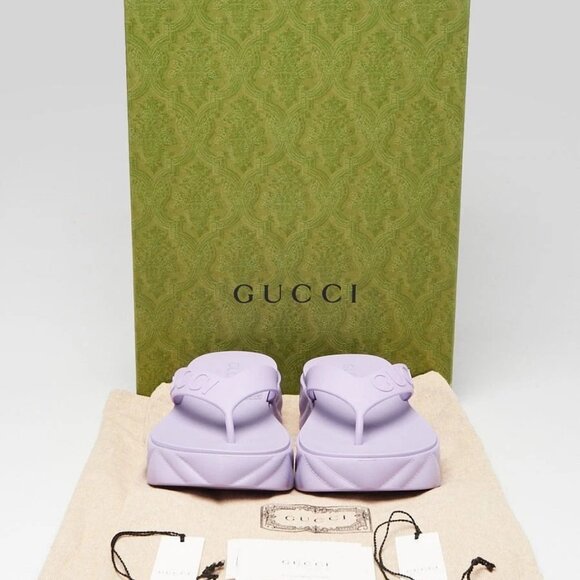 Gucci Purple Embossed Rubber Logo Platform Thong Sandals Size 5.5/36 - Picture 5 of 5